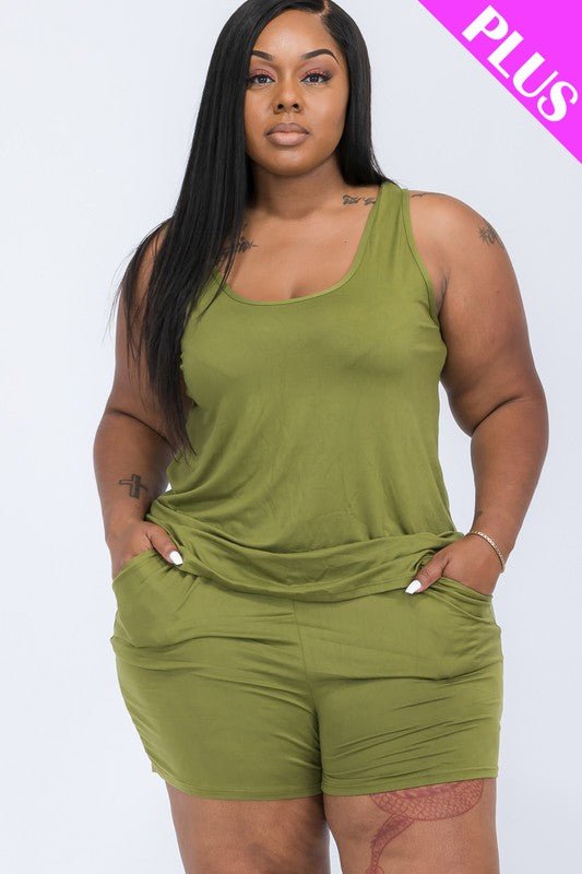 Plus Solid Comfy Tank Top & Shorts Set - JUST - JEN BOUTIQUE