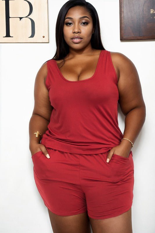 Plus Solid Comfy Tank Top & Shorts Set - JUST - JEN BOUTIQUE