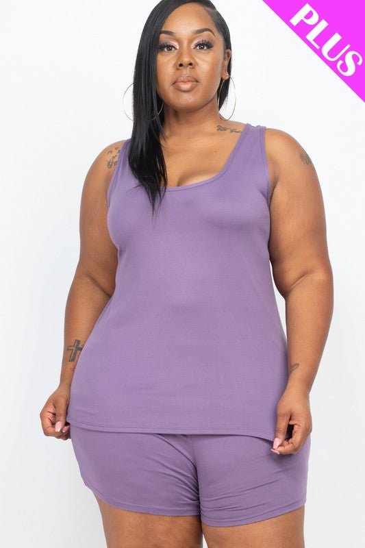 Plus Solid Comfy Tank Top & Shorts Set - JUST - JEN BOUTIQUE