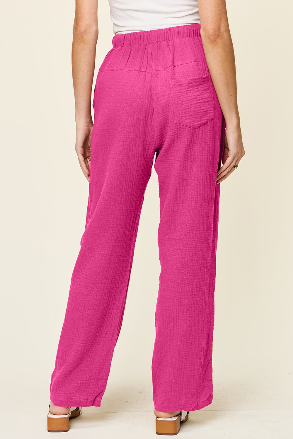 Double Take Full Size Texture Drawstring Straight Pants - JUST - JEN BOUTIQUE