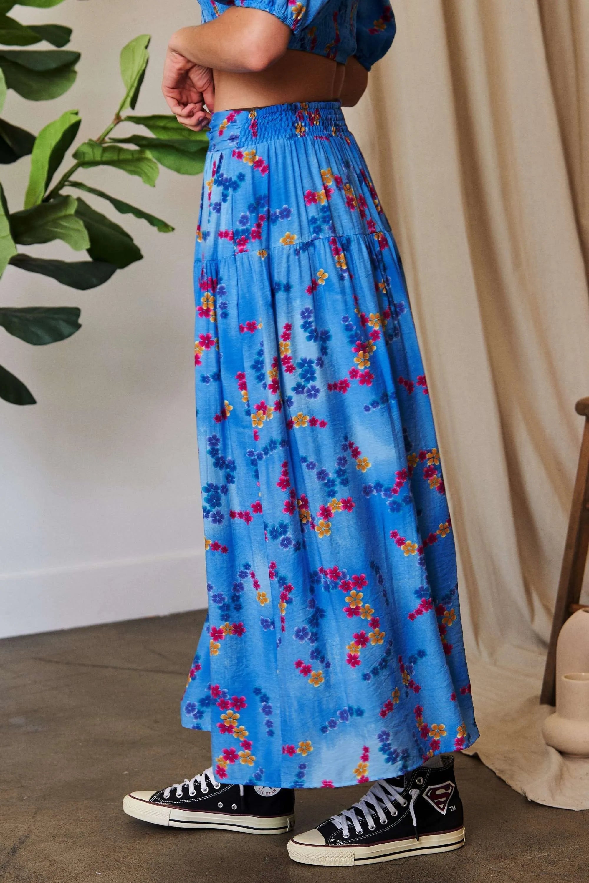 Davi & Dani Printed Smocking Waistband Ruffled Maxi Skirt - JUST - JEN BOUTIQUE