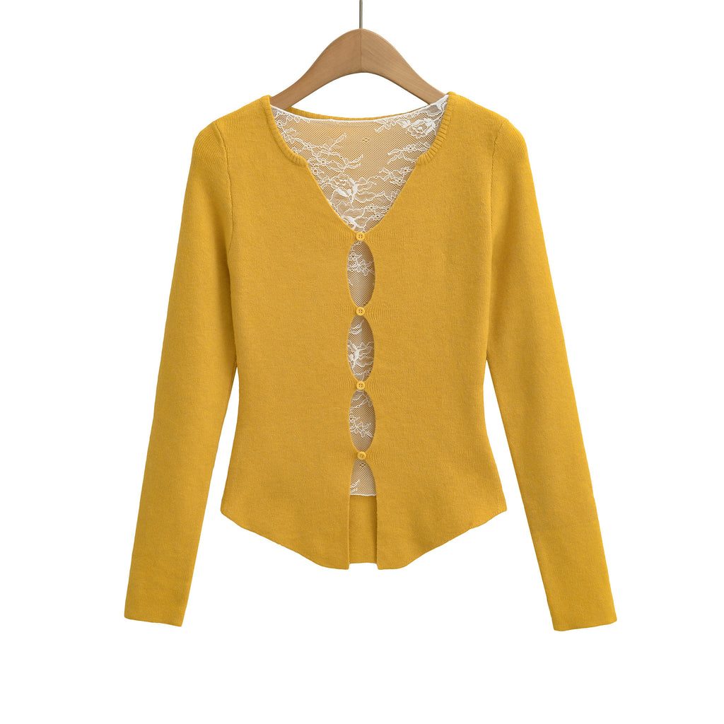 Lace fake two long sleeved loose fit base sweater