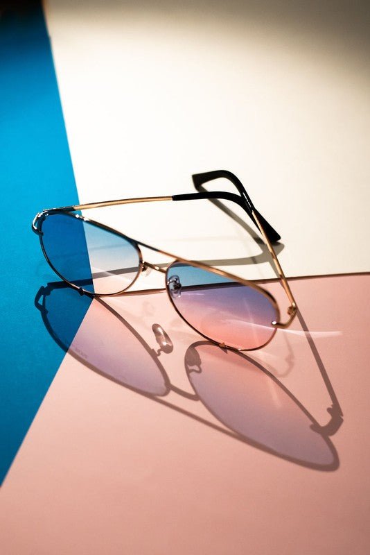 Gold Blue Pink Unisex Aviator Sunglasses - JUST - JEN BOUTIQUE