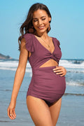 Ruffle Ribbed High Waisted Maternity Swimsuit - JUST - JEN BOUTIQUE