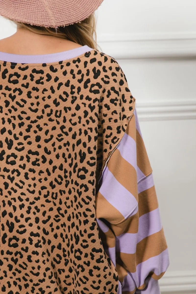 BiBi Leopard and Stripe Mixed Top - JUST - JEN BOUTIQUE