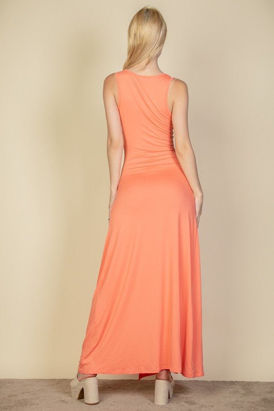 Plunge Neck Thigh Split Dress - JUST - JEN BOUTIQUE