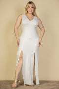 Plus Size Plunge Neck Thigh Split Maxi Dress - JUST - JEN BOUTIQUE