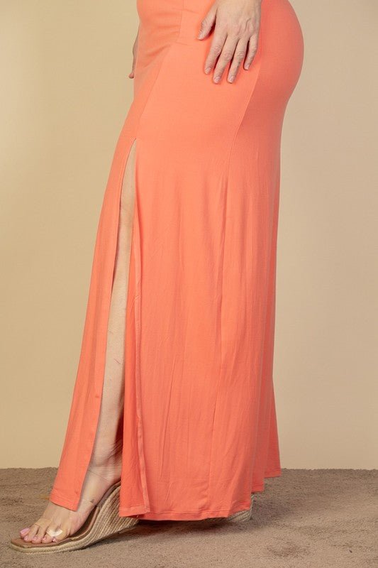 Plus Size Plunge Neck Thigh Split Maxi Dress - JUST - JEN BOUTIQUE