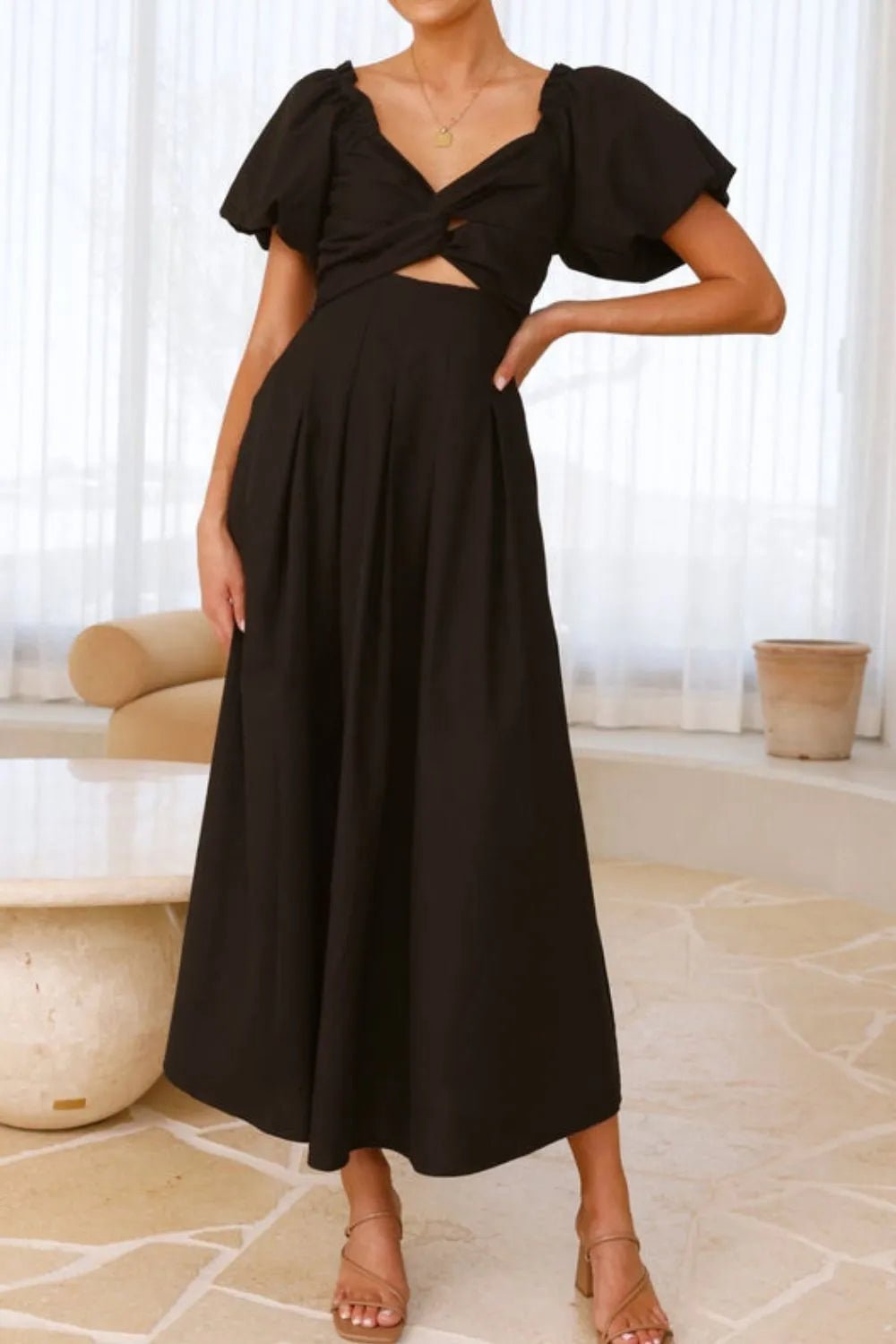 Sweetheart Neck Puff Sleeve Dress - JUST - JEN BOUTIQUE