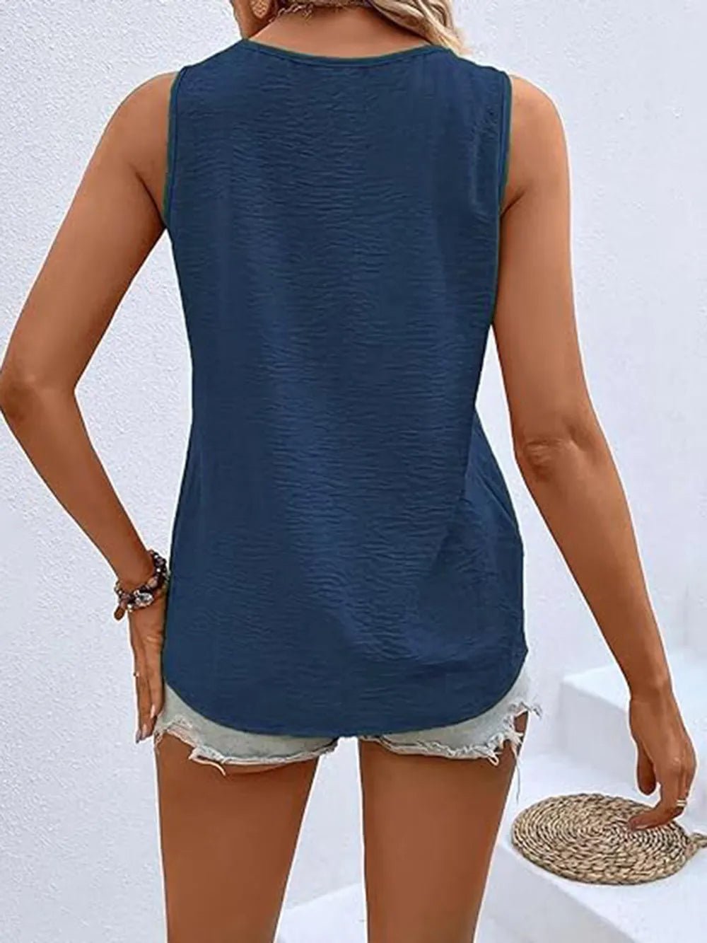 Full Size Decorative Button V - Neck Tank - JUST - JEN BOUTIQUE