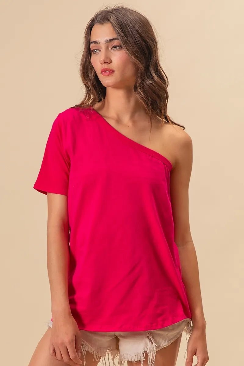 BiBi Cotton Span Knit One Shoulder Top - JUST - JEN BOUTIQUE