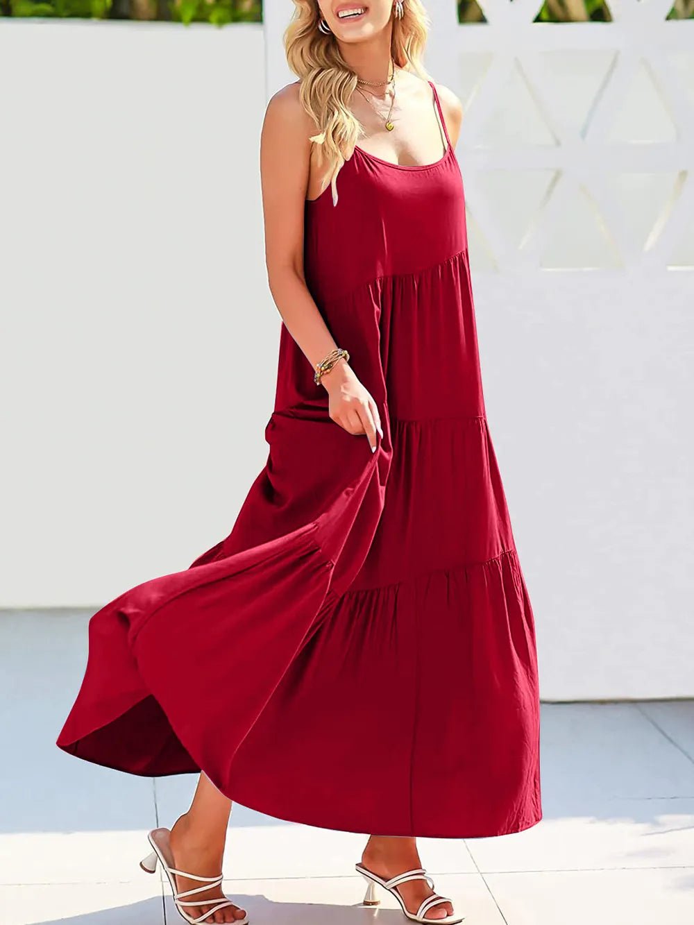 Full Size Ruched Tiered Spaghetti Strap Dress - JUST - JEN BOUTIQUE