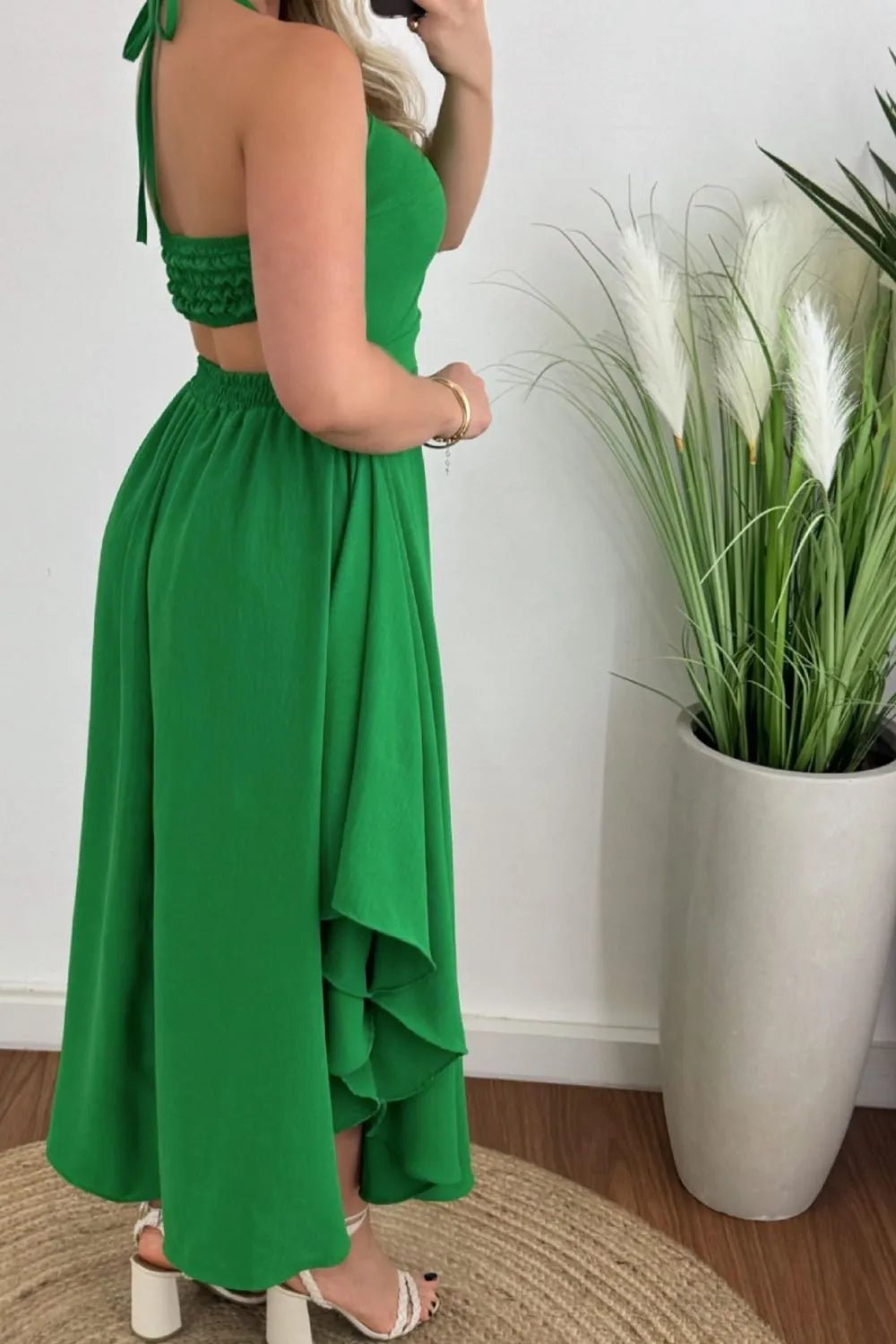 Smocked Printed Halter Neck Dress - JUST - JEN BOUTIQUE