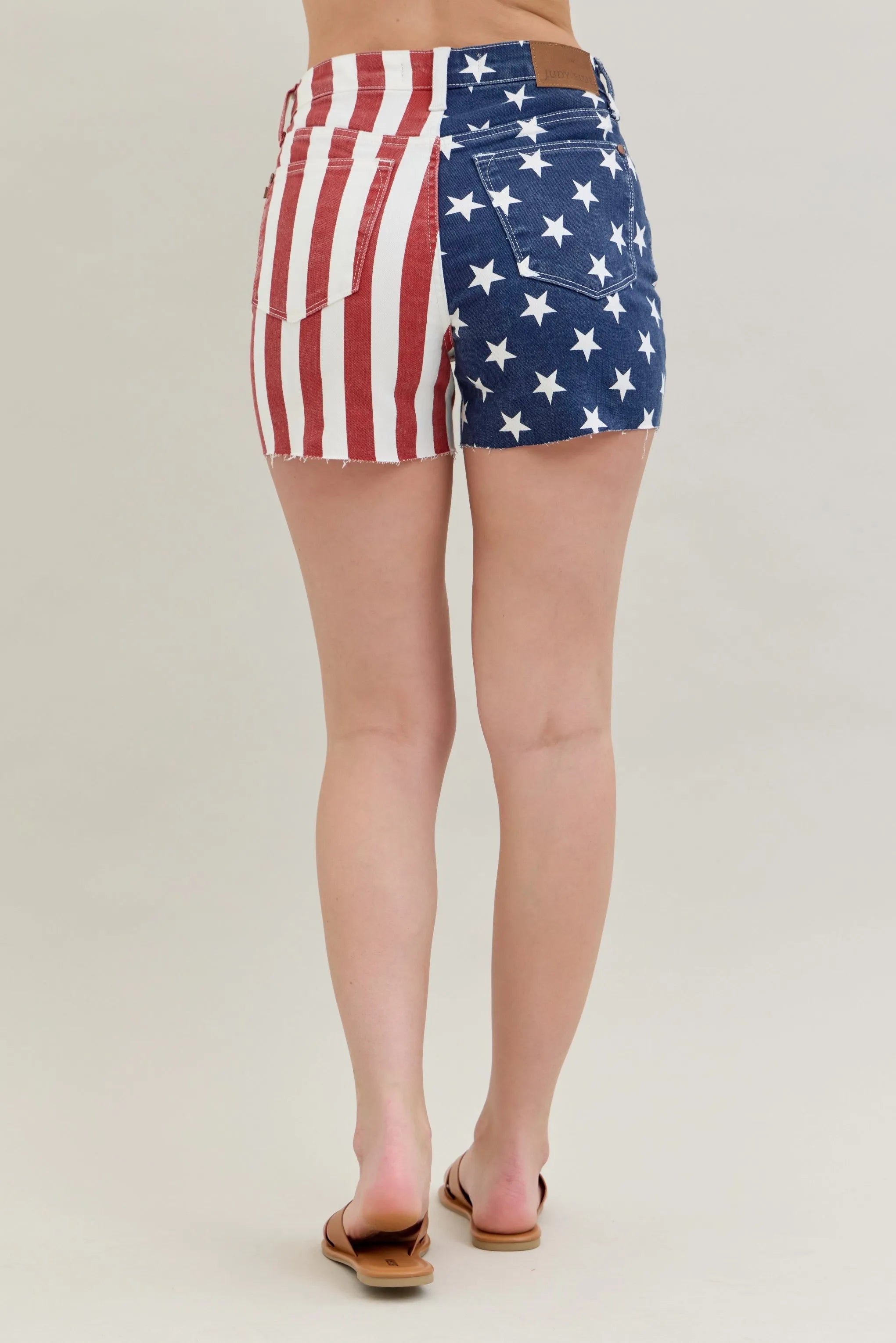 Judy Blue Full Size High Waist Americana Flag Fray Hem Shorts Plus Size - JUST - JEN BOUTIQUE