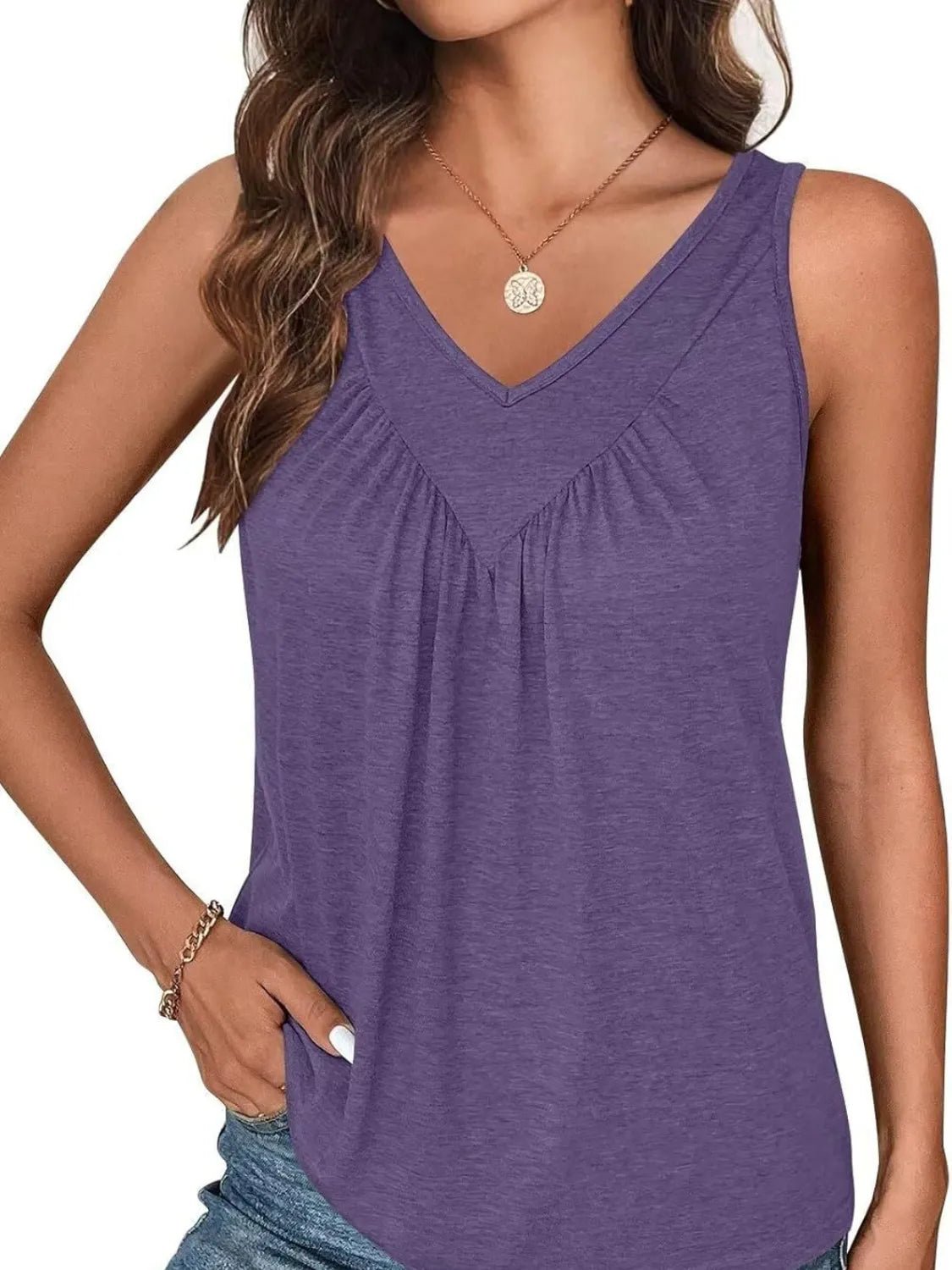 Ruched V - Neck Tank - JUST - JEN BOUTIQUE