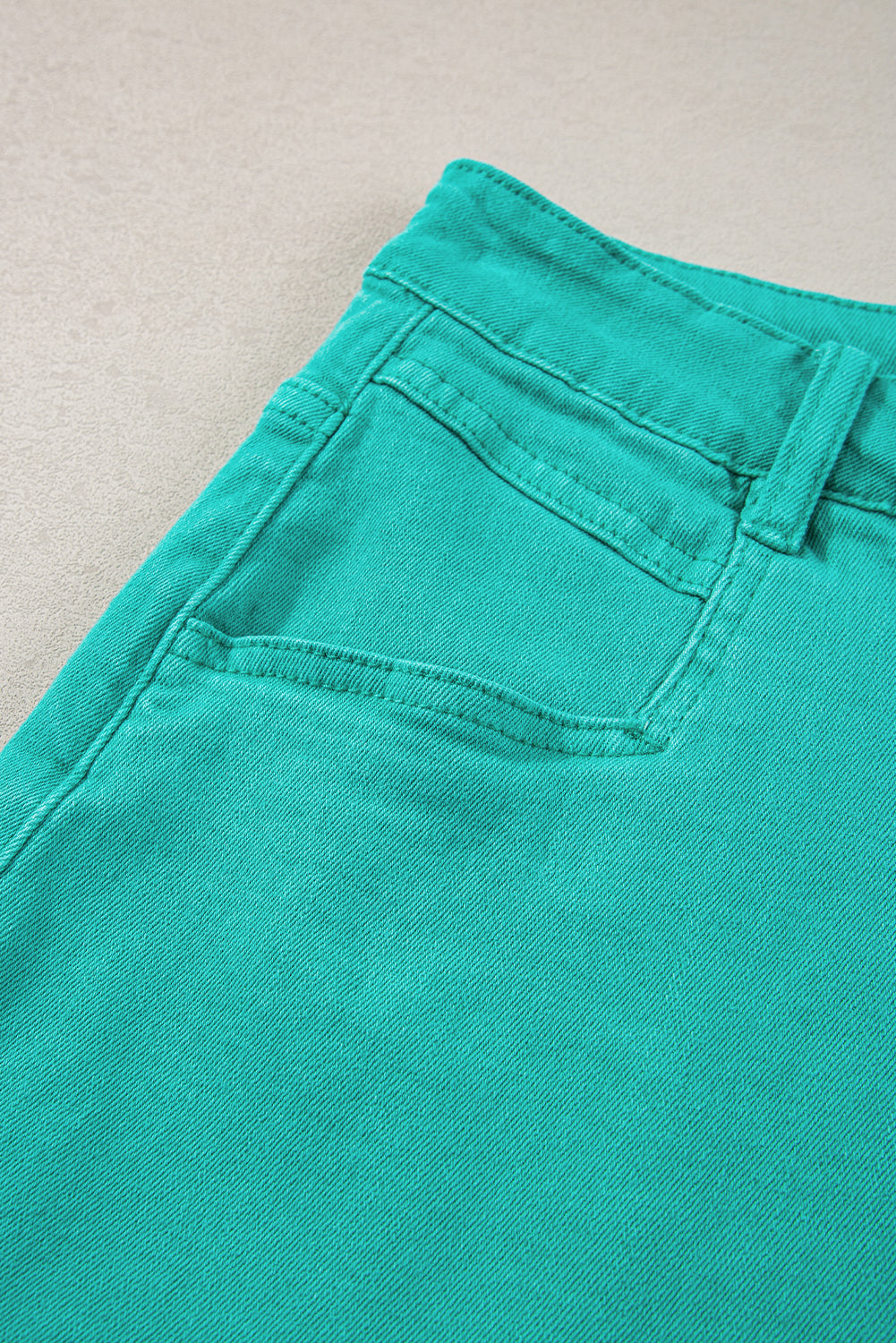 Turquoise Raw Hem Mid Rise Denim Shorts