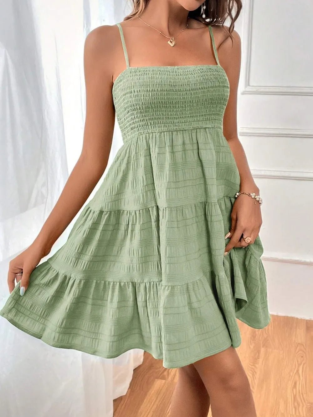 Tiered Smocked Square Neck Cami Dress - JUST - JEN BOUTIQUE