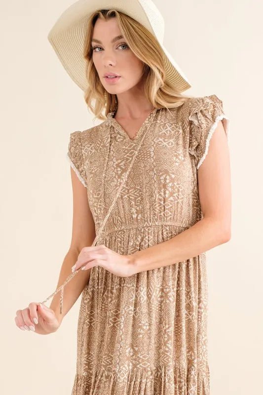And The Why Boho Printed Tiered Maxi Dress - JUST - JEN BOUTIQUE