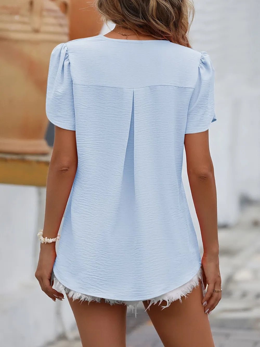 Mandy Ruche V - Neck Petal Sleeve Top - JUST - JEN BOUTIQUE