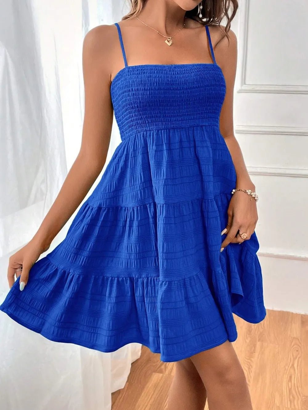 Tiered Smocked Square Neck Cami Dress - JUST - JEN BOUTIQUE