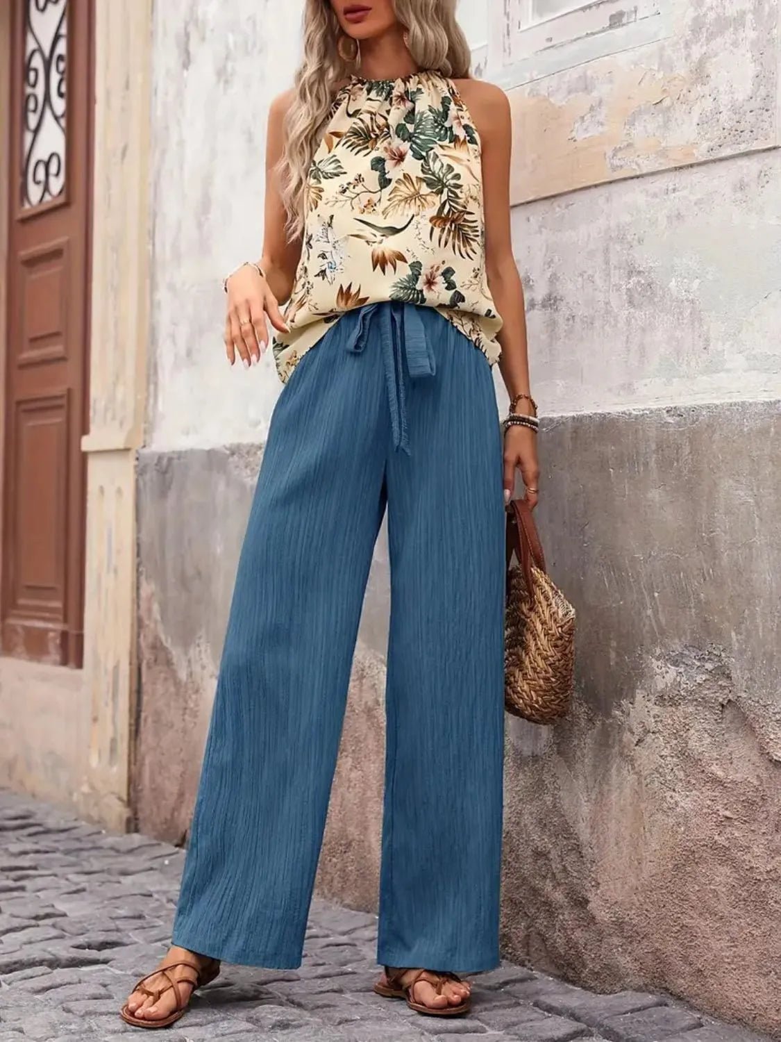 Printed Tank Top and Wide Leg Pants Set - JUST - JEN BOUTIQUE