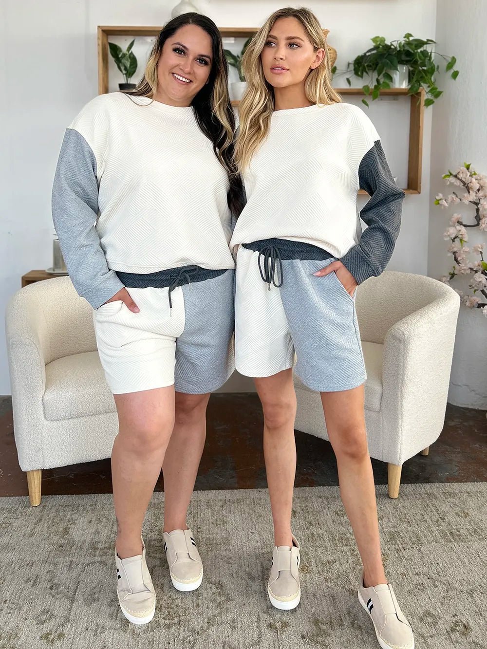 Double Take Full Size Contrast Drop Shoulder Top and Shorts Set - JUST - JEN BOUTIQUE