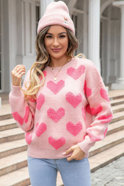 Light Pink Valentine’s Day Heart Jacquard Knit Sweater