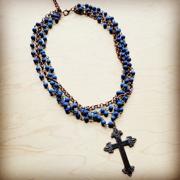 Blue Lapis Collar - Length with Copper Cross 255v - JUST - JEN BOUTIQUE