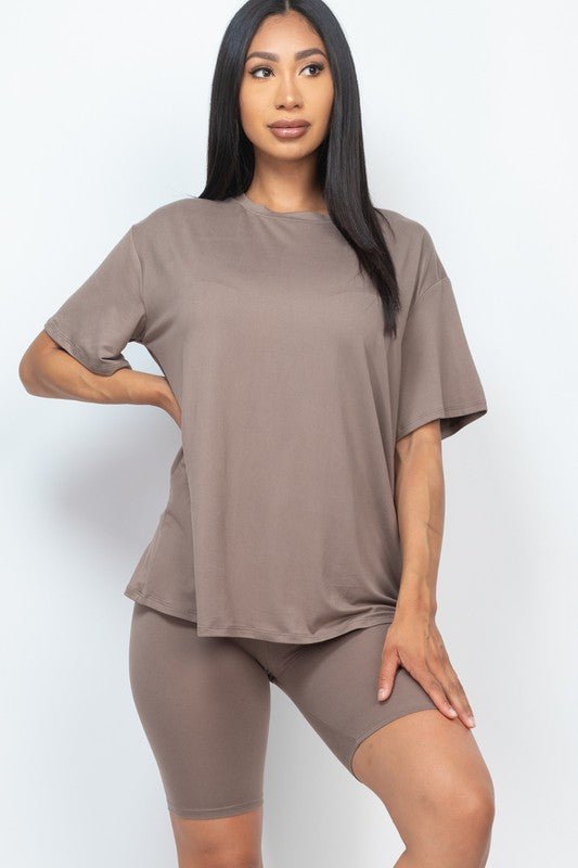 Loose Fit Top oversize shirts & Bike Shorts Set - JUST - JEN BOUTIQUE