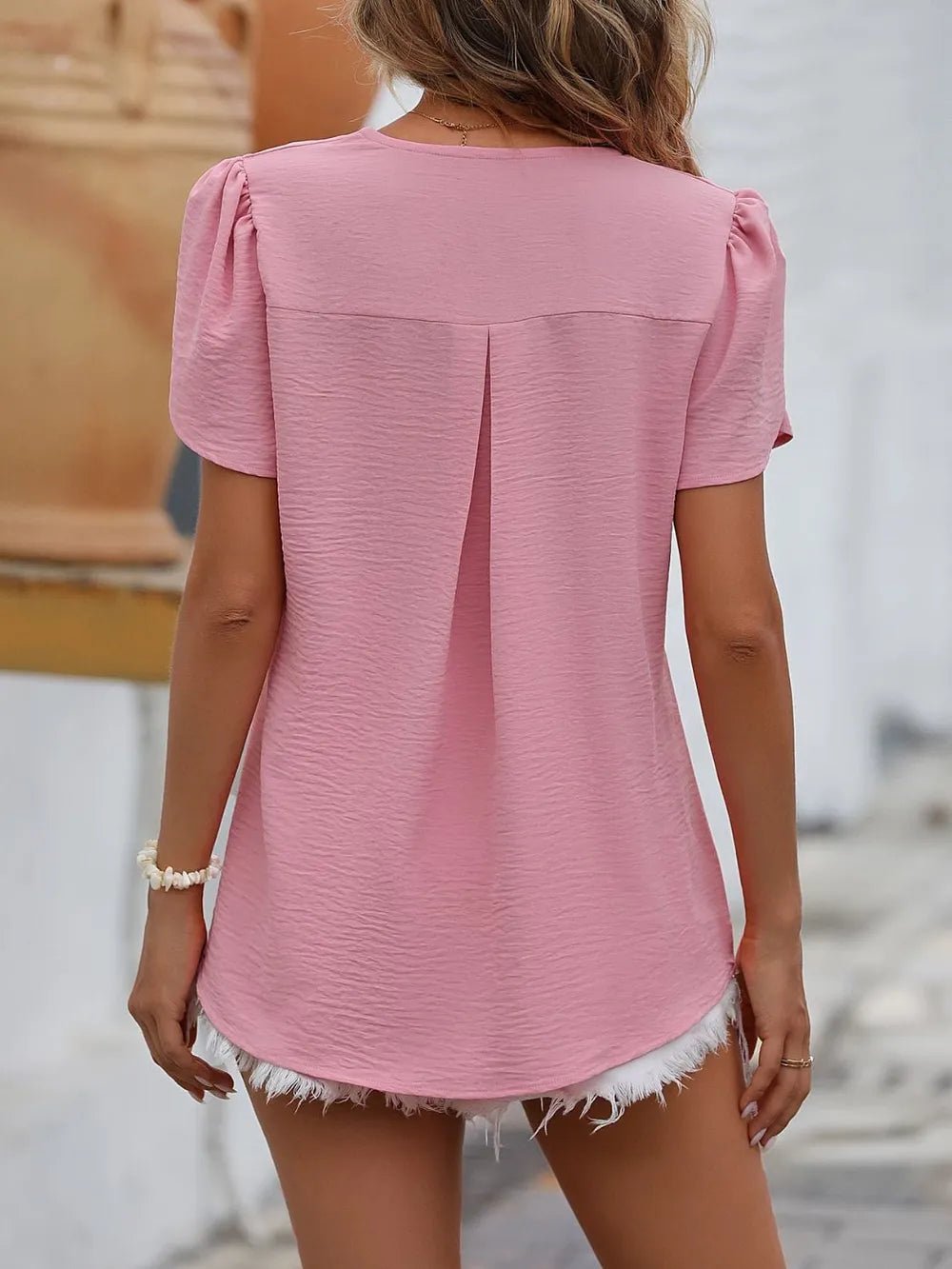 Mandy Ruche V - Neck Petal Sleeve Top - JUST - JEN BOUTIQUE