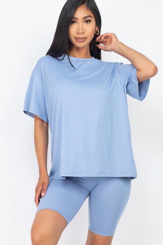 Loose Fit Top oversize shirts & Bike Shorts Set - JUST - JEN BOUTIQUE