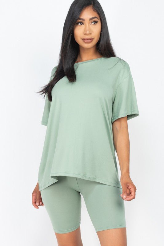 Loose Fit Top oversize shirts & Bike Shorts Set - JUST - JEN BOUTIQUE