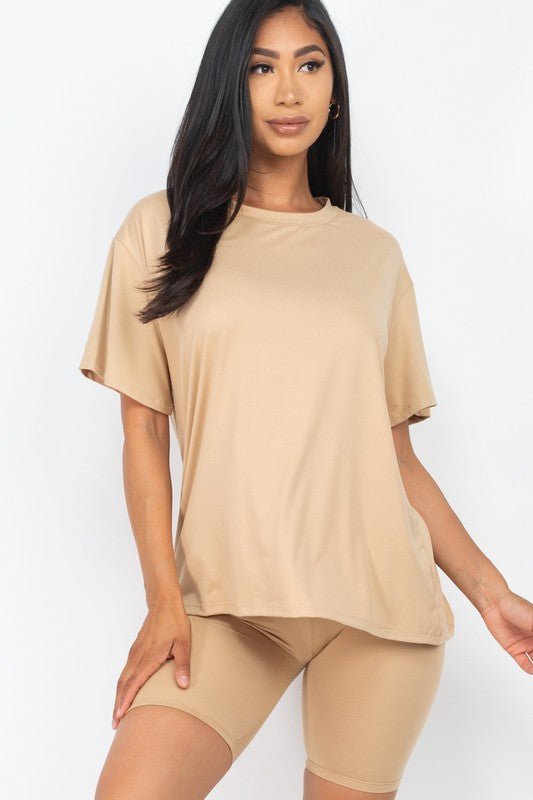 Loose Fit Top oversize shirts & Bike Shorts Set - JUST - JEN BOUTIQUE