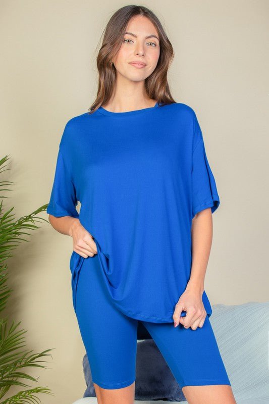 Loose Fit Top oversize shirts & Bike Shorts Set - JUST - JEN BOUTIQUE