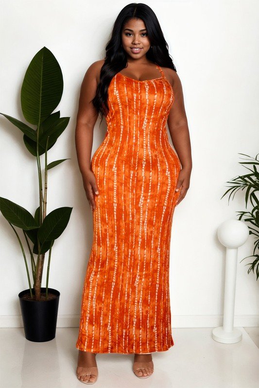Plus Size Tie Dye Printed Cami Bodycon Maxi Dress - JUST - JEN BOUTIQUE