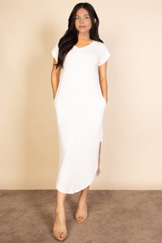 Hidden Pocket Batwing Sleeve V Neck Long Dress - JUST - JEN BOUTIQUE