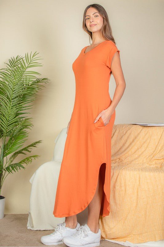 Hidden Pocket Batwing Sleeve V Neck Long Dress - JUST - JEN BOUTIQUE