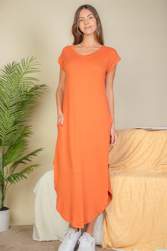 Hidden Pocket Batwing Sleeve V Neck Long Dress - JUST - JEN BOUTIQUE
