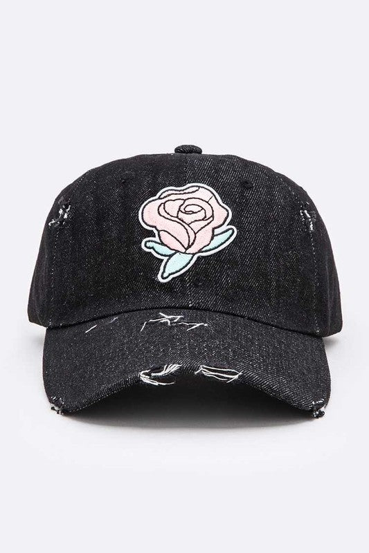 Rose Patch Distressed Denim Cap