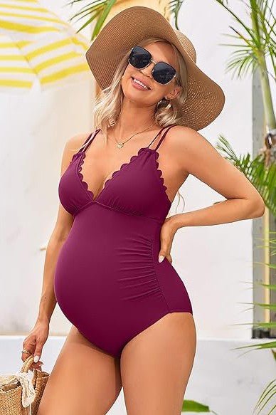 Ruch Scallop V Neck One Piece Maternity Swimsuit - JUST - JEN BOUTIQUE