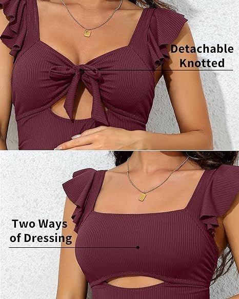 Ribbed Tie Knot Cutout Ruched Maternity Swimsuit - JUST - JEN BOUTIQUE