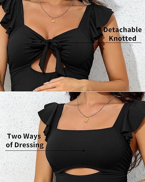 Ribbed Tie Knot Cutout Ruched Maternity Swimsuit - JUST - JEN BOUTIQUE