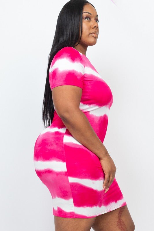 PLUS Size Stripe Tie - Dye Printed Midi Dress - JUST - JEN BOUTIQUE