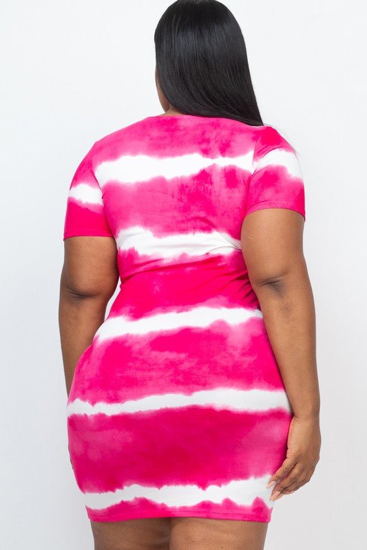 PLUS Size Stripe Tie - Dye Printed Midi Dress - JUST - JEN BOUTIQUE