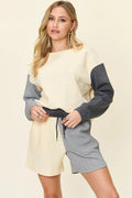 Double Take Full Size Contrast Drop Shoulder Top and Shorts Set - JUST - JEN BOUTIQUE