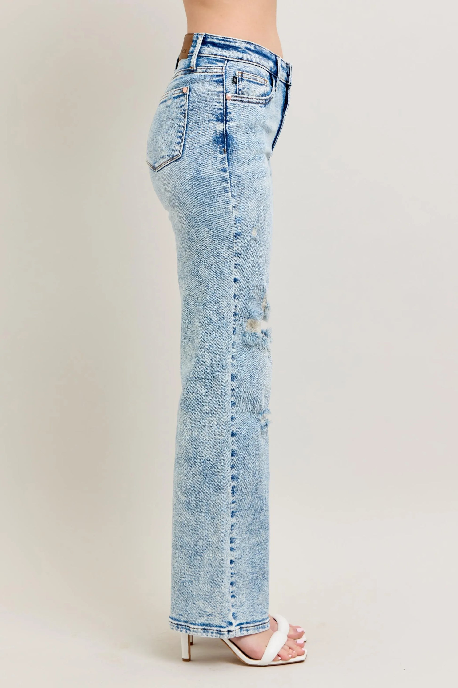 Judy Blue Full Size Hw Mineral Wash Destroy 90's Straight Jeans Plus Size - JUST - JEN BOUTIQUE