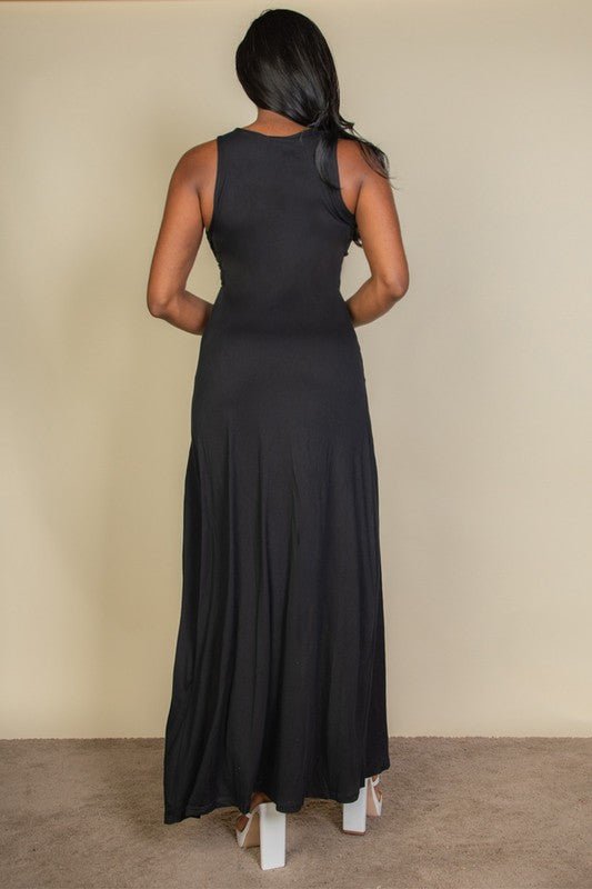 Plunge Neck Thigh Split Dress - JUST - JEN BOUTIQUE