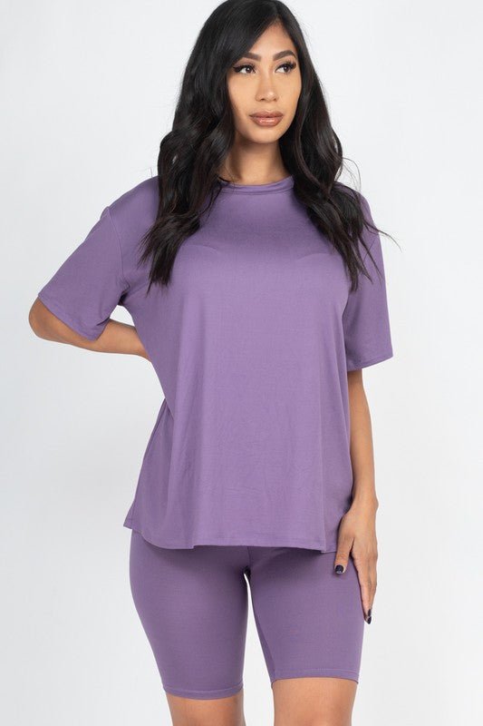 Loose Fit Top oversize shirts & Bike Shorts Set - JUST - JEN BOUTIQUE