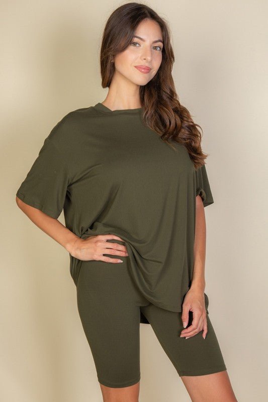 Loose Fit Top oversize shirts & Bike Shorts Set - JUST - JEN BOUTIQUE