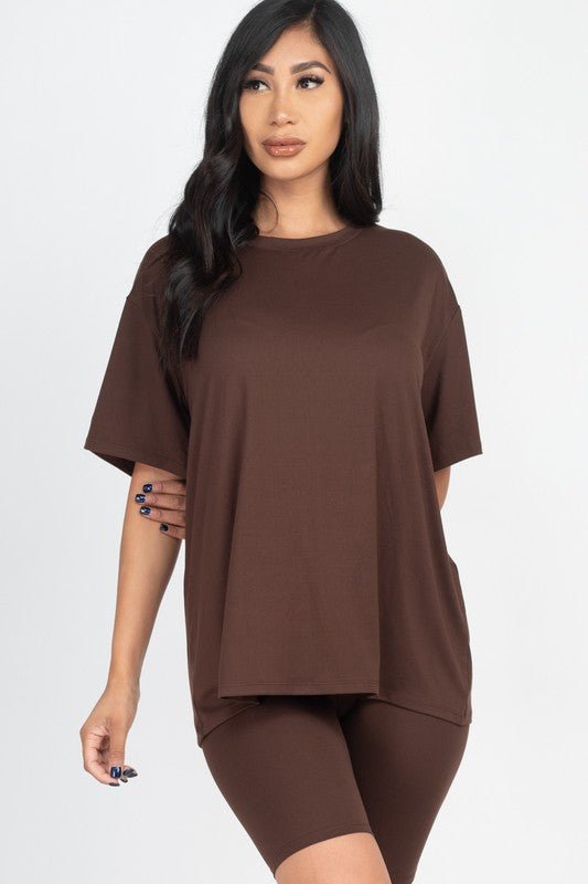 Loose Fit Top oversize shirts & Bike Shorts Set - JUST - JEN BOUTIQUE